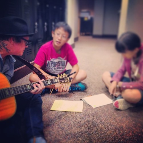 @micahschnabel was an amazing help today teaching songwriting to some aspiring writers. Thanks, buddy! They loved you and went from shy to writing and performing their own songs in front of each other! #twocowgarage #micahschnabel