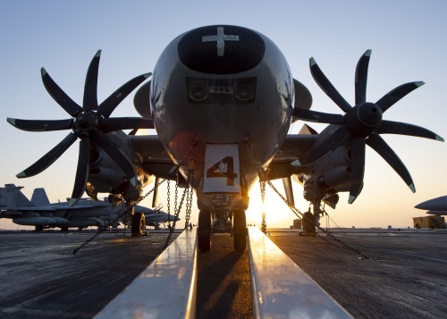 Putting on a sunny face….PERSIAN GULF (November 2, 2020) – An E-2C Hawkeye rests (note the cha