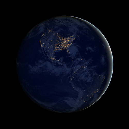 Brilliance at Night: The Americas in Darkness : This image of North and South America at night is a 