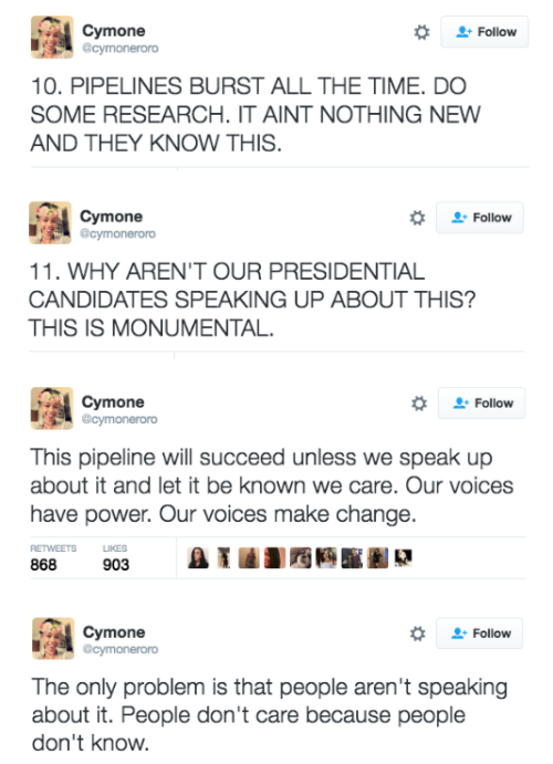 thechanelmuse:  I know how much y’all love sources. Here’s more info on that part about where the pipeline was originally going to go before white people refused it, as well as the part on burial grounds:The Big Double Standard in the Standing Rock