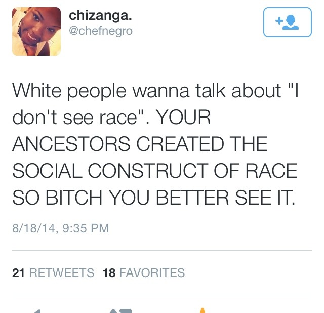 whitetears365:
“ This is a great comeback for all of that “I don’t see race.” BS
”