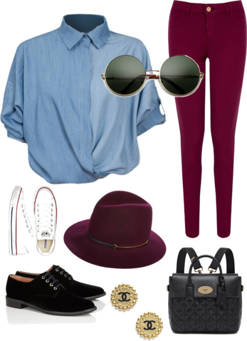 autumn look. by liluka featuring oversized glassesChicnova Fashion blue top / Oasis purple jeans, $6
