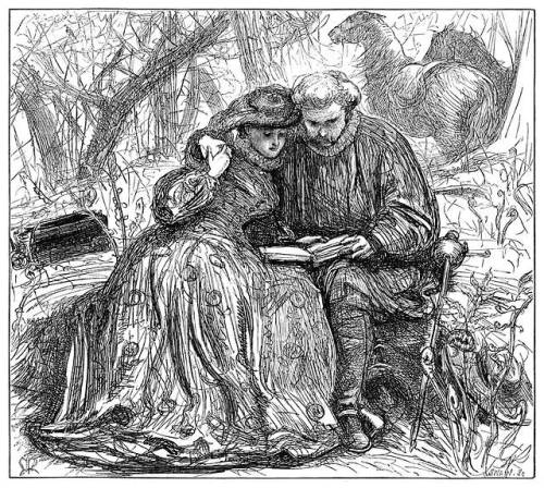 “They took out their precious book.”  Wood engraving by Joseph Swain, based on the artwork of John E