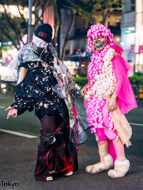 Japanese students TKM Freedom and Kanji on the street in Harajuku wearing avant-garde styles featuri