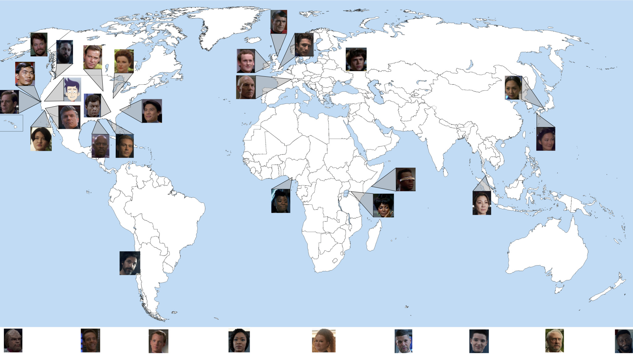 Map of where Star Trek characters are from