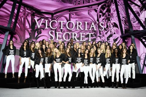 The Victoria&rsquo;s Secret models pose during a photocall at the Grand Palais in Paris ahead of