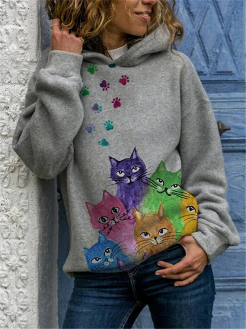 chowchochic:Cartoon Cats Print HoodieGet them here25%OFF coupon: 25SAVEfree shipping coupon here