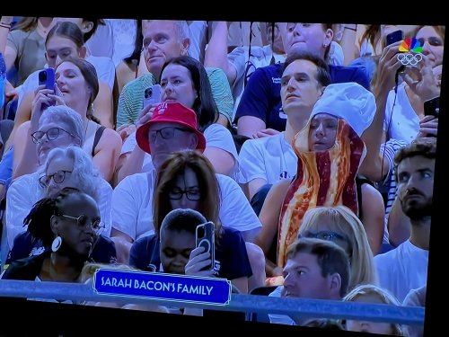 The Person Wearing A Bacon Costume And A Chef's Hat To Root For Team Cook/bacon Is My Favorite Thing