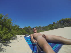 mynudistblog:  Selfie of me tanning in the dunes :) :) 