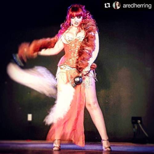 Red Herring looking ultra foxy in her silk highback longline LaFleur corset with embellishments lovi