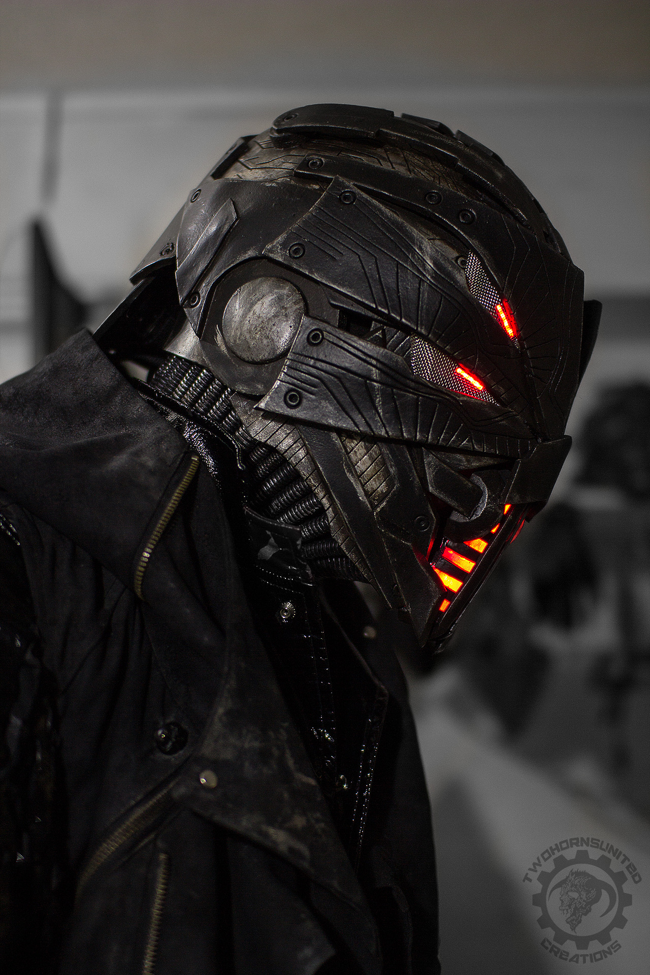 bellatorinmachina:  by twohornsunited - Erebus - Cyberpunk dystopian light up helmet