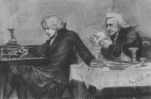 Mikhail Vrubel. Salieri Pours Poison Into A Mozart’s Glass.1884. State Russian Museum, Saint P