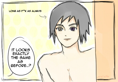saradaharunouchiha:  SasuSaku Month 2015 Day 10 - HaircutSasuke got a haircut some