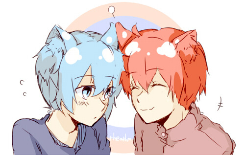 rheathm:  old doodles of a karunagi and Nya!Karunagi. colored it randomly just now. enjoy the nyaas ‘ v ‘ )/ 