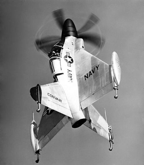 humanoidhistory:August 1, 1954 – The Convair XFY-1 Pogo made its first vertical takeoff and landing.