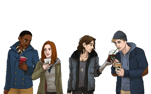 katinca:  The gang got Starbucks! (idea by Ash and Zadie!!) P.S. I made this specifically to be a desktop background… so if you’d like to download it in high-res - message me! 