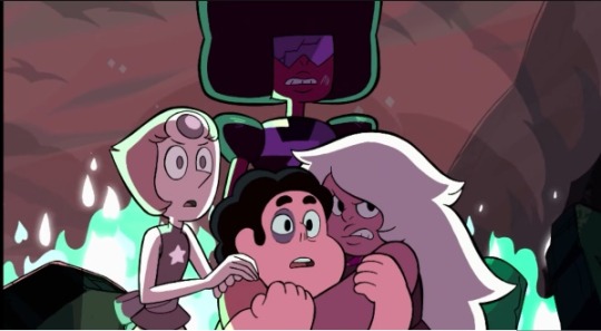 ahunkahunkaburninlove:  These shots here?  These happen when Lapis pops out of the rubble of the crash, and when Jasper is trying to convince Lapis to fuse… And when she agrees to fuse with Jasper… Now, compare those shots to how the Gems were when
