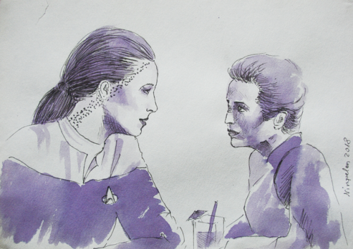 angelictroublemaker: space-forest: back from falkon and back on it [Kira Nerys and Jadzia Dax sit to