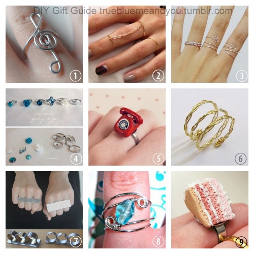 2013 True Blue Me &amp; You DIY Gift Guide: Rings Part 2. DIY Rings Part 1 is here. These are DIY ri