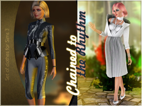 kiolometro:  Chained to the Rhythm. White dress and sport suit. For young adult sims. Download for S