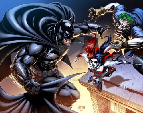 extraordinarycomics:Batman vs The Joker & Harley by Grandizer05