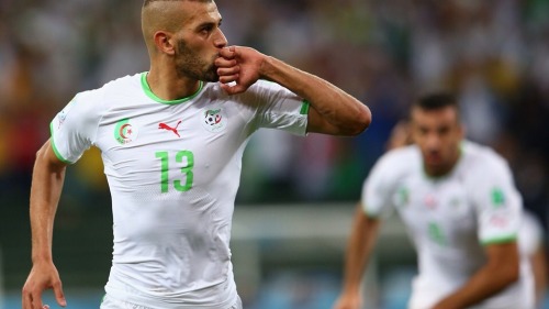 arab-gulf:  Fantastic Team- Algeria. Hero of Africa & Arabs. we hope they can reach to final.  Islam Slimani of Algeria celebrates scoring his team’s first goal during the 2014 FIFA World Cup Brazil Group H match between Algeria and Russia at Arena