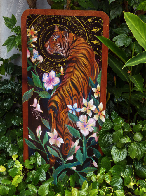 hryart:King of the jungle. 18&quot; X 40&quot; , mixed media on wood panel.by Haris Rashid