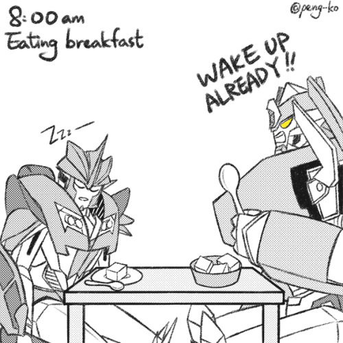 peng-ko:  Breakdown’s daily morning routine. Request by doctorredsnurse. Hope you like it. <3