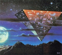 retroscifiart:  David A Hardy ‘Pyramids’. Image from The Encyclopedia of Fantasy &amp; Science Fiction Art Techniques (1997)