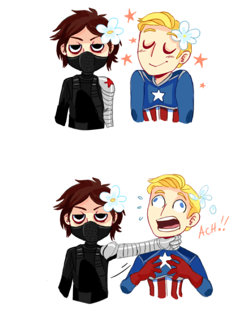 theappleppielifestyle:  butterpaint:  friends reunite.   #bucky that is not how you play 