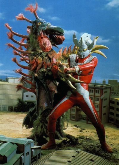 himitsusentaiblog:Birdon battling Ultraman Taro and Zoffy.  Birdon is a bird monster born of a volca