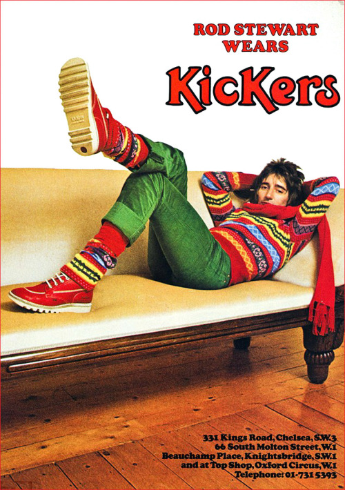 Rod Stewart wears Kickers (1980s?)