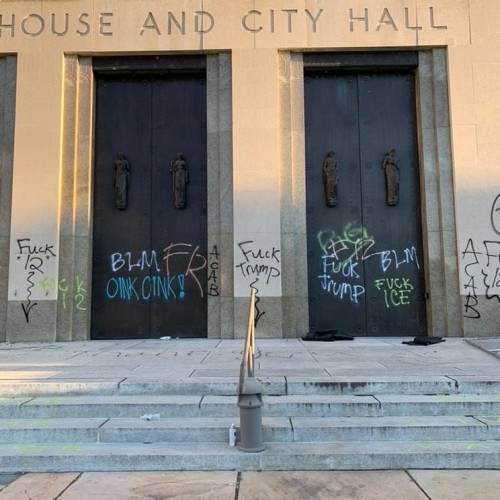 Graffiti on the Nashville City Hall following a BLM protest in June 2020