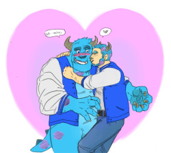 wuffinarts:  Drillbot and Sulley, together at last! Drawn by me, and colored by my boyfriend. 