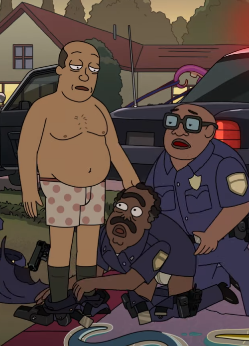 A cop wearing only his underwear. Rick and Morty Season 5 Episode