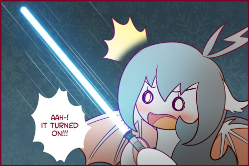 ask-laichi:  “… I dun like this thing. It’s scary when the light comes out…” Q~Q  Also, Star Wars reference. Happy Life Day everybody!!! XD   x3