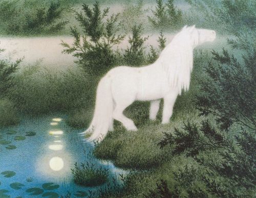 trolltales:Nøkken by Theodor Kittelsenin it’s true form and disguised as a white horse