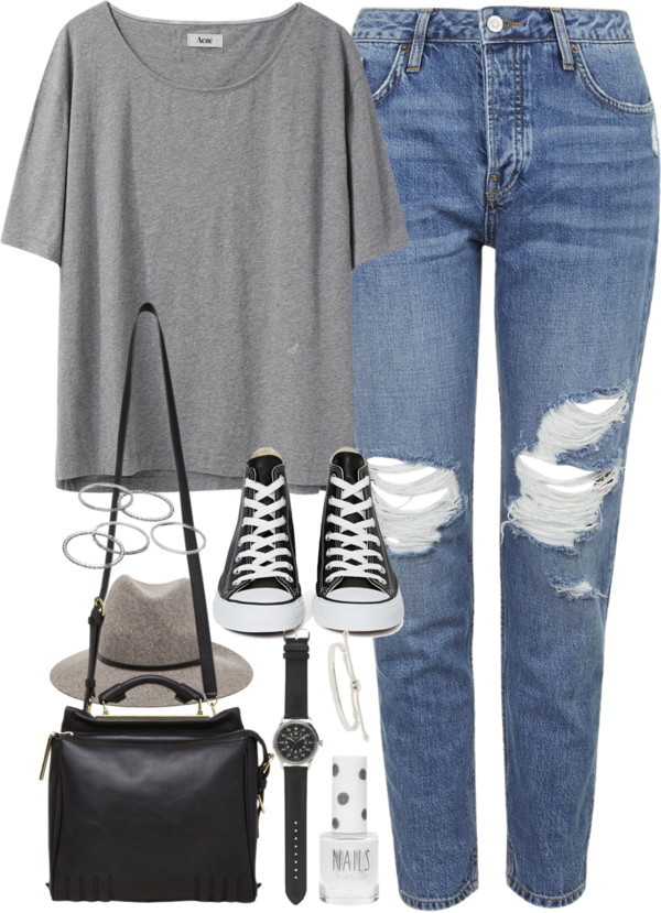 Outfit for a casual day with boyfriend jeans by ferned featuring a leather satchel
Acne Studios tee shirt, 57 AUD / Topshop blue jeans, 82 AUD / Converse high top, 290 AUD / 3 1 Phillip Lim leather satchel, 1 235 AUD / J Crew antique jewelry, 575 AUD...