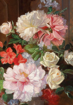 Jaded-Mandarin:castané. Detail From Flower Piece With Roses And Sweet Peas, 19Th