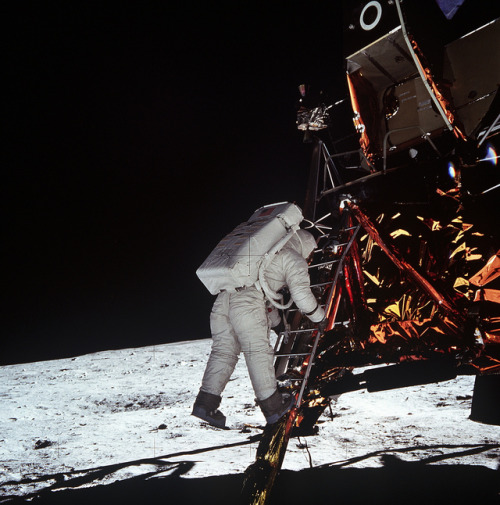 wonders-of-the-cosmos:   July 20, 1969: One Giant Leap For Mankind   ☽ ☾     Apollo 11 was the spaceflight that landed the first two humans on the Moon. Mission commander Neil Armstrong and pilot Buzz Aldrin, both American, landed the lunar module