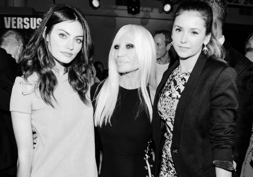 wesleystattoo:     Nina Dobrev and Phoebe Tonkin at the Versace Fashion Show in NYC
