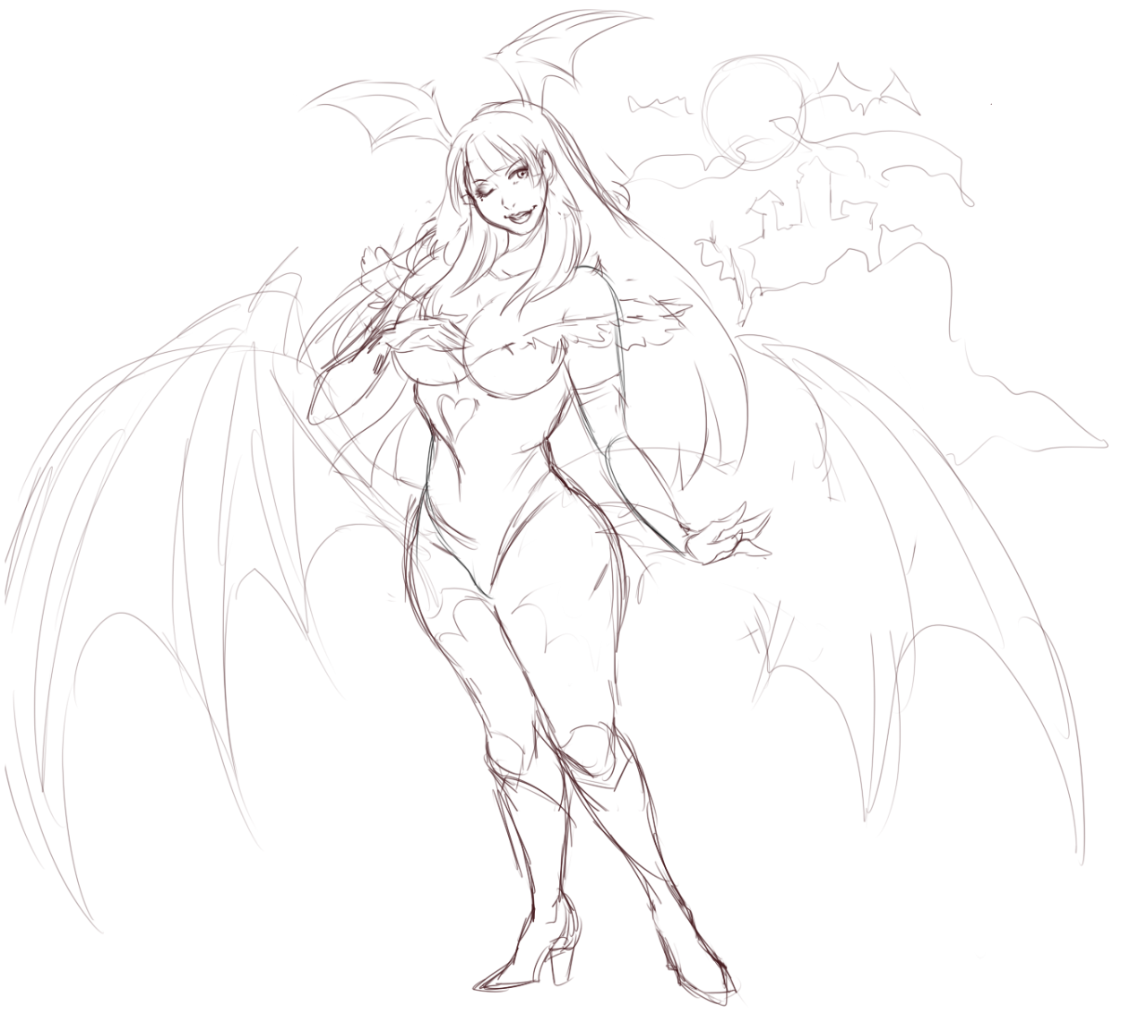 A Morrigan artwork I want to get around to eventually, I sketched it during stream