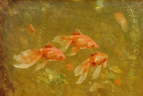 art-and-things-of-beauty:Gerrit Willem Dijsselhof (1866-1924) - Gold fish, oil on canvas, 17,6 x 22 