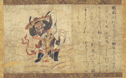 Shōki (鍾馗) stabbing a demon, Extermination of Evil, 12th century