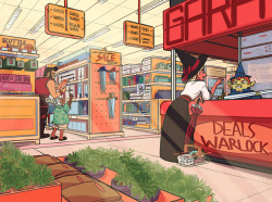 chebbyart:i drew fantasy costco and the thb for my environments class final!!!!!! this was so impossibly fun to draw, i hope u like it as much as i did &lt;3