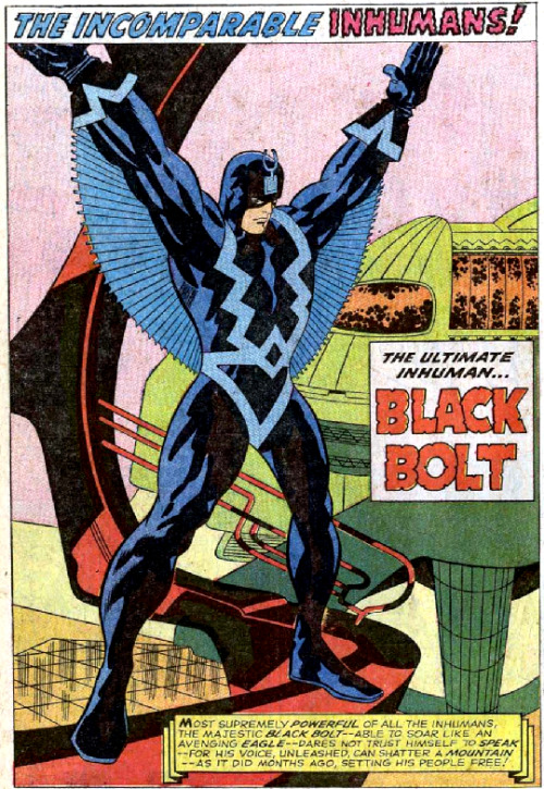 Fantastic Four Annual #5, November 1967Black Bolt pin-up.I kinda love how much his wings look like V