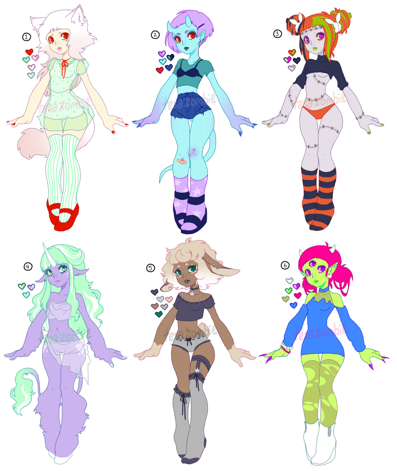 tesazombie:  (FULL VIEW PLEASE!)  adoptables! $20 each.  just message me the number