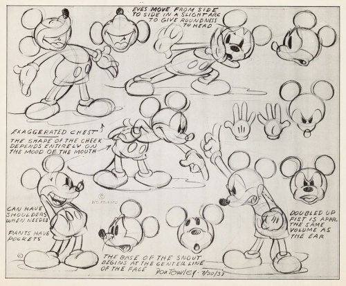 the-disney-elite:Don Towley’s original model sheets for Mickey and Minnie Mouse (1937).