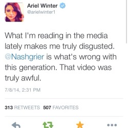 baggier:  Ariel Winter (Alex from ABCs Modern Family) called out Nash Grier today and it was amazing.   He had probably just finished an exorcism on his phone right before he posted that vine.