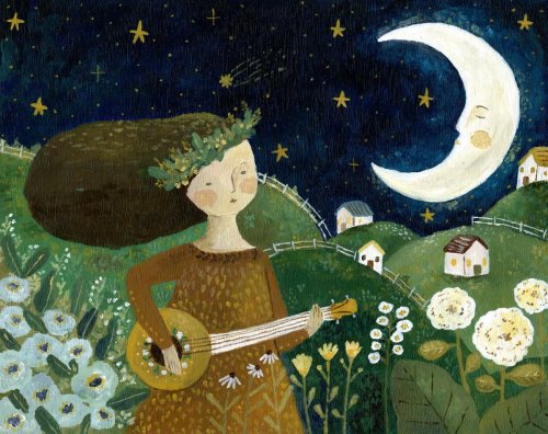 thepocket-mouse: The Moon And the Stars~Acrylic on woodI’ve been working on a few little origi